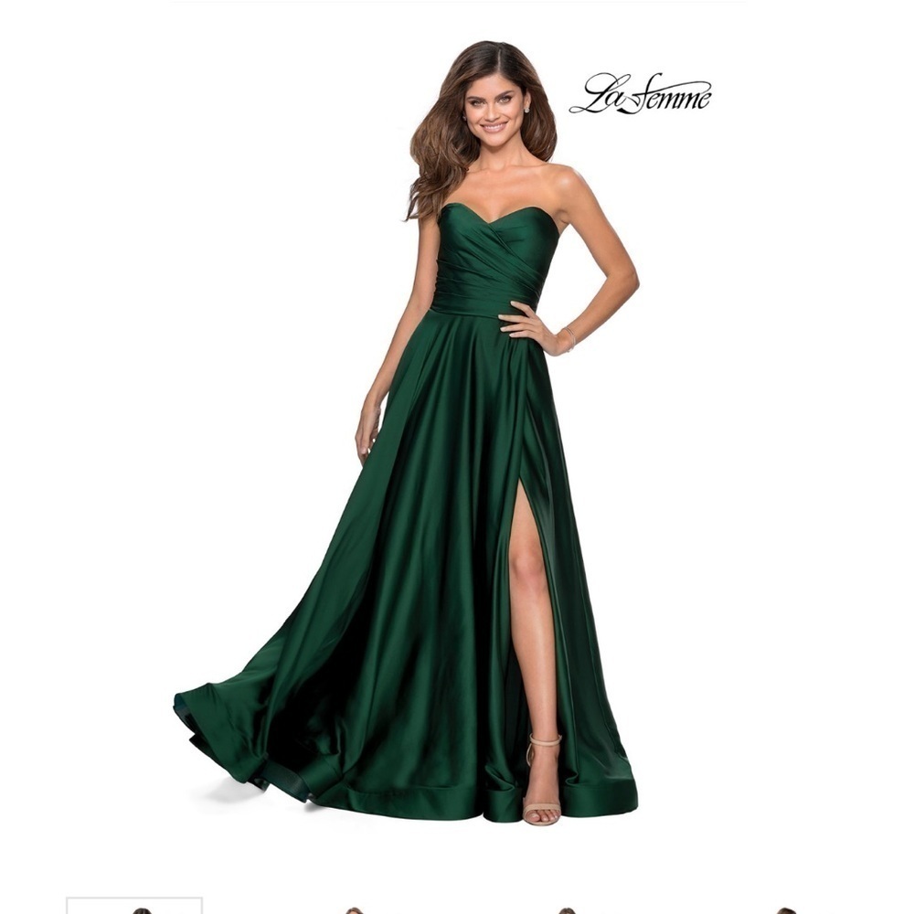 La Femme satin Emerald green maxi gown